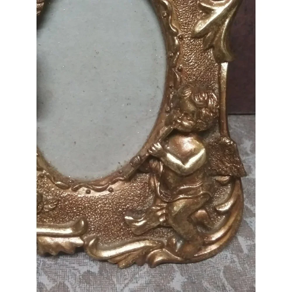 Gold gilt frame Ornate Cherubs Bells Roses Stunning 6.5